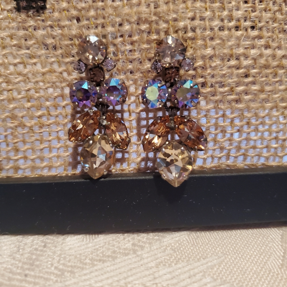 Brown Petite Crystal Lotus Flower Earring